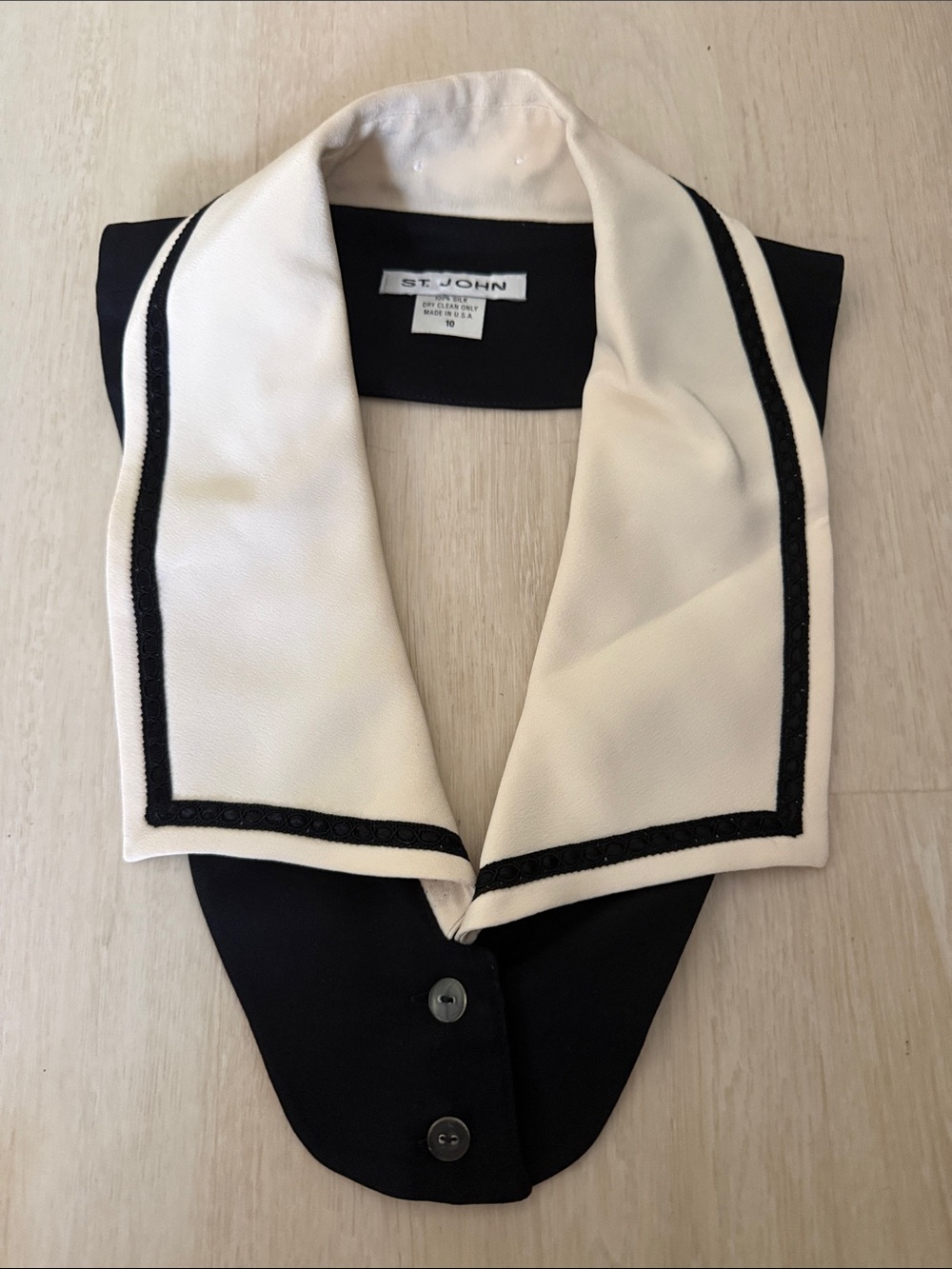 Vintage St. John 100% Silk Black and White Collar Vest
